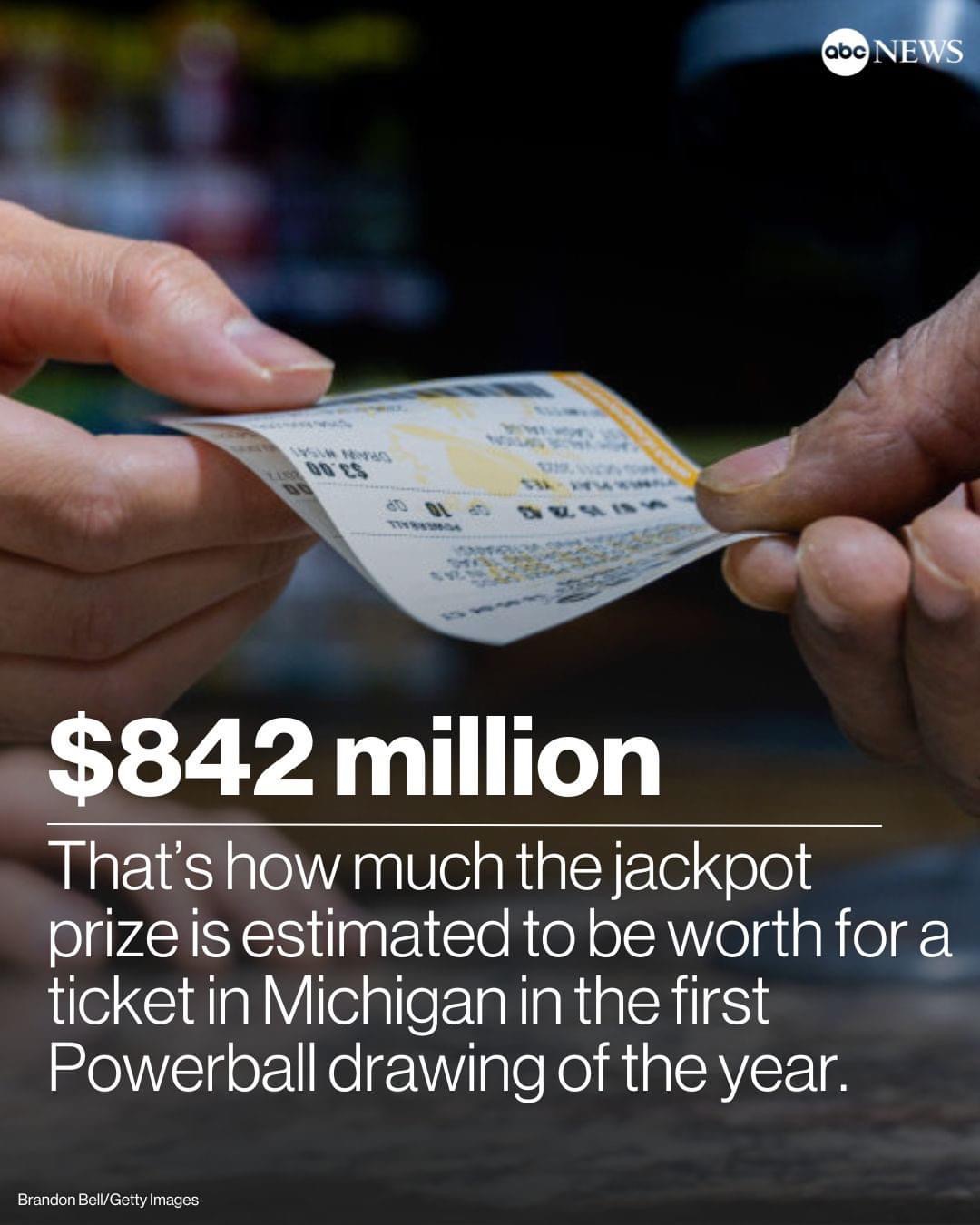 Ticket sold in Michigan wins $842 million Powerball jackpot in 1st drawing of 2024